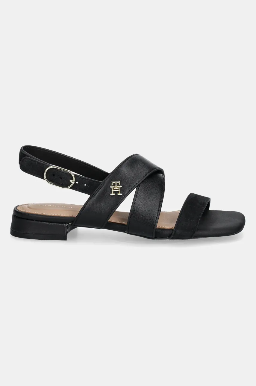 Кожаные сандалии Tommy Hilfiger LEATHER & SUEDE FLAT SANDAL женские цвет чёрный FW0FW08507 Кожаные сандалии Tommy Hilfiger LEATHER & SUEDE FLAT SANDAL женские цвет чёрный FW0FW08507