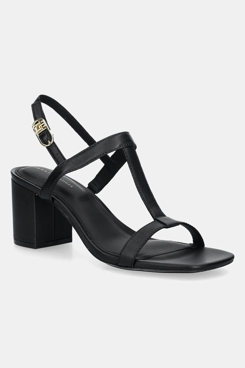 Levně Kožené sandály Tommy Hilfiger LEATHER BLOCK HEEL SANDAL černá barva, FW0FW08532