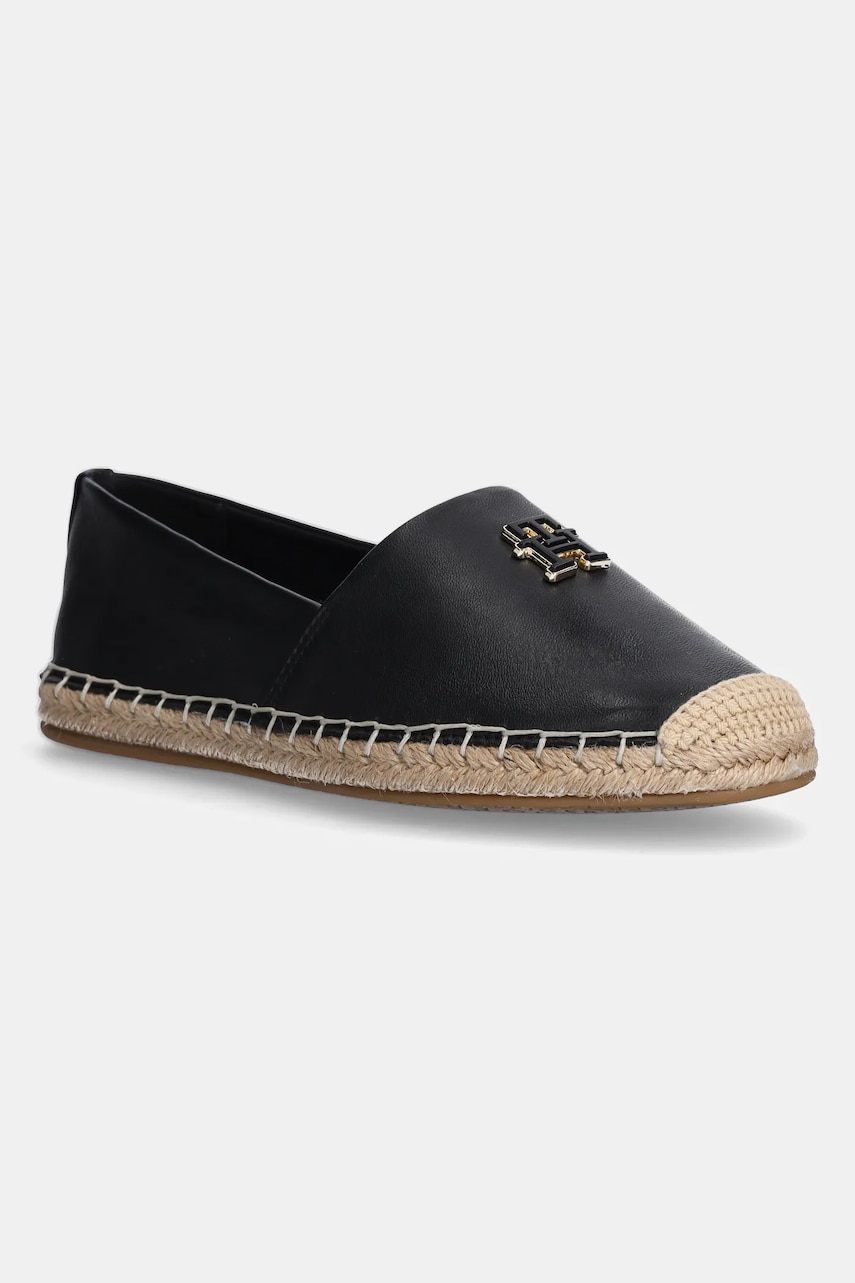 Levně Kožené espadrilky Tommy Hilfiger TH LOGO LEATHER ESPADRILLE černá barva, FW0FW08540