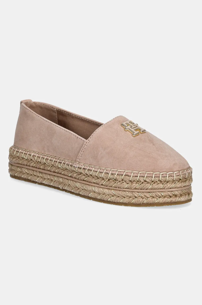 Levně Semišové espadrilky Tommy Hilfiger SUEDE PLATFORM ESPADRILLE béžová barva, na platformě, FW0FW08586