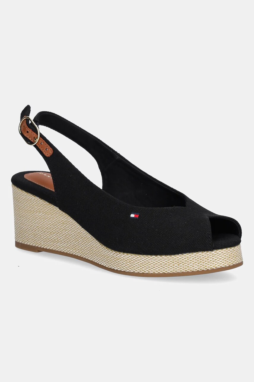 Levně Sandály Tommy Hilfiger FLAG MID WEDGE ESPAD SLINGBACK černá barva, FW0FW08595