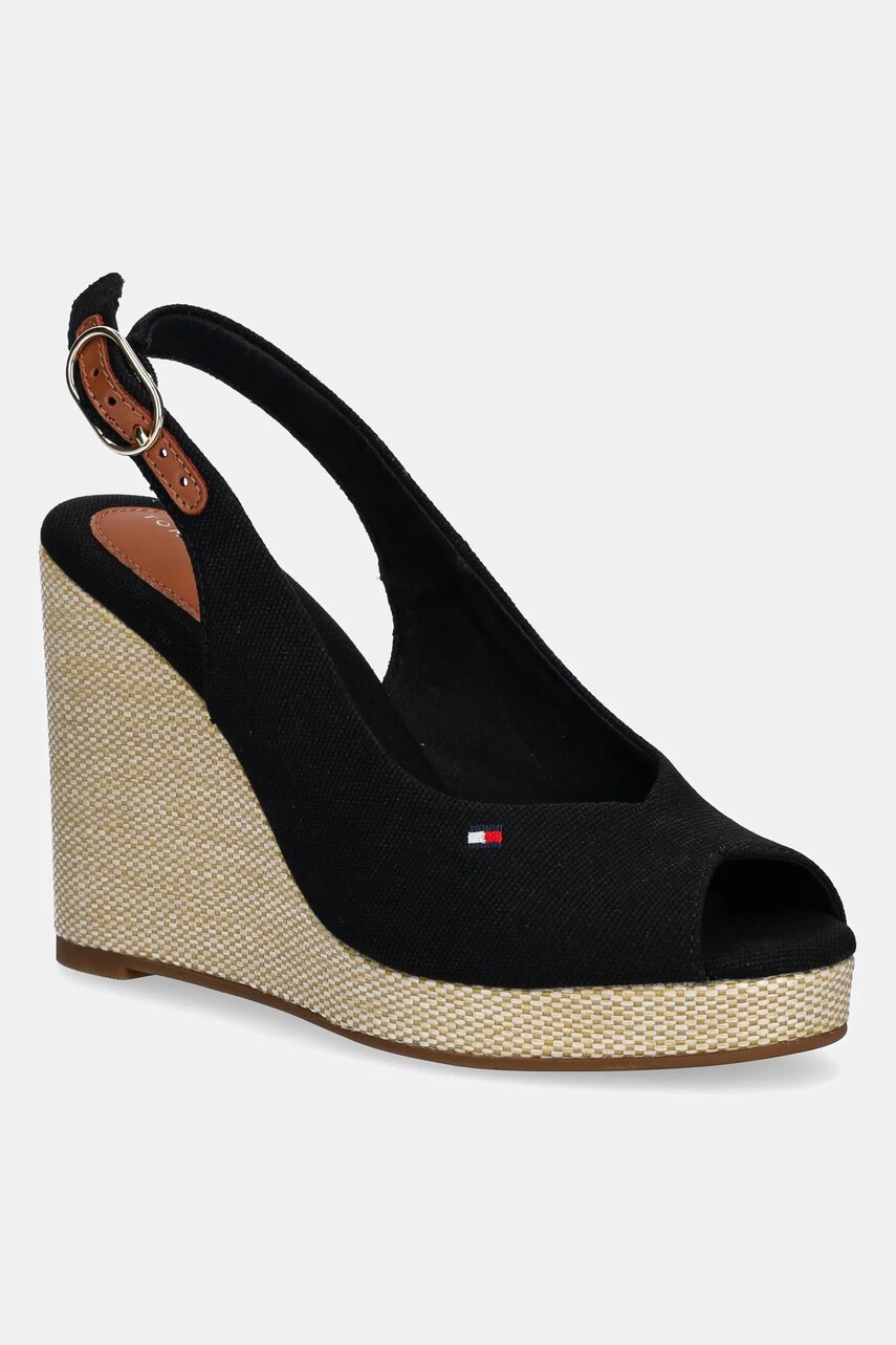 Levně Sandály Tommy Hilfiger FLAG HIGH WEDGE ESPAD SLINGBACK černá barva, FW0FW08597