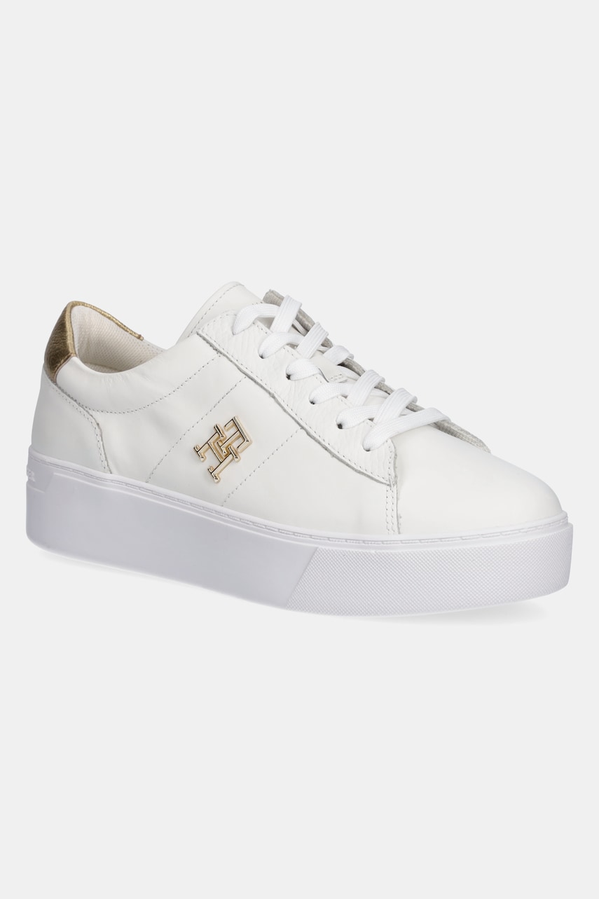 Levně Kožené sneakers boty Tommy Hilfiger PLATFORM COURT SNEAKER METALLICS bílá barva, FW0FW08648