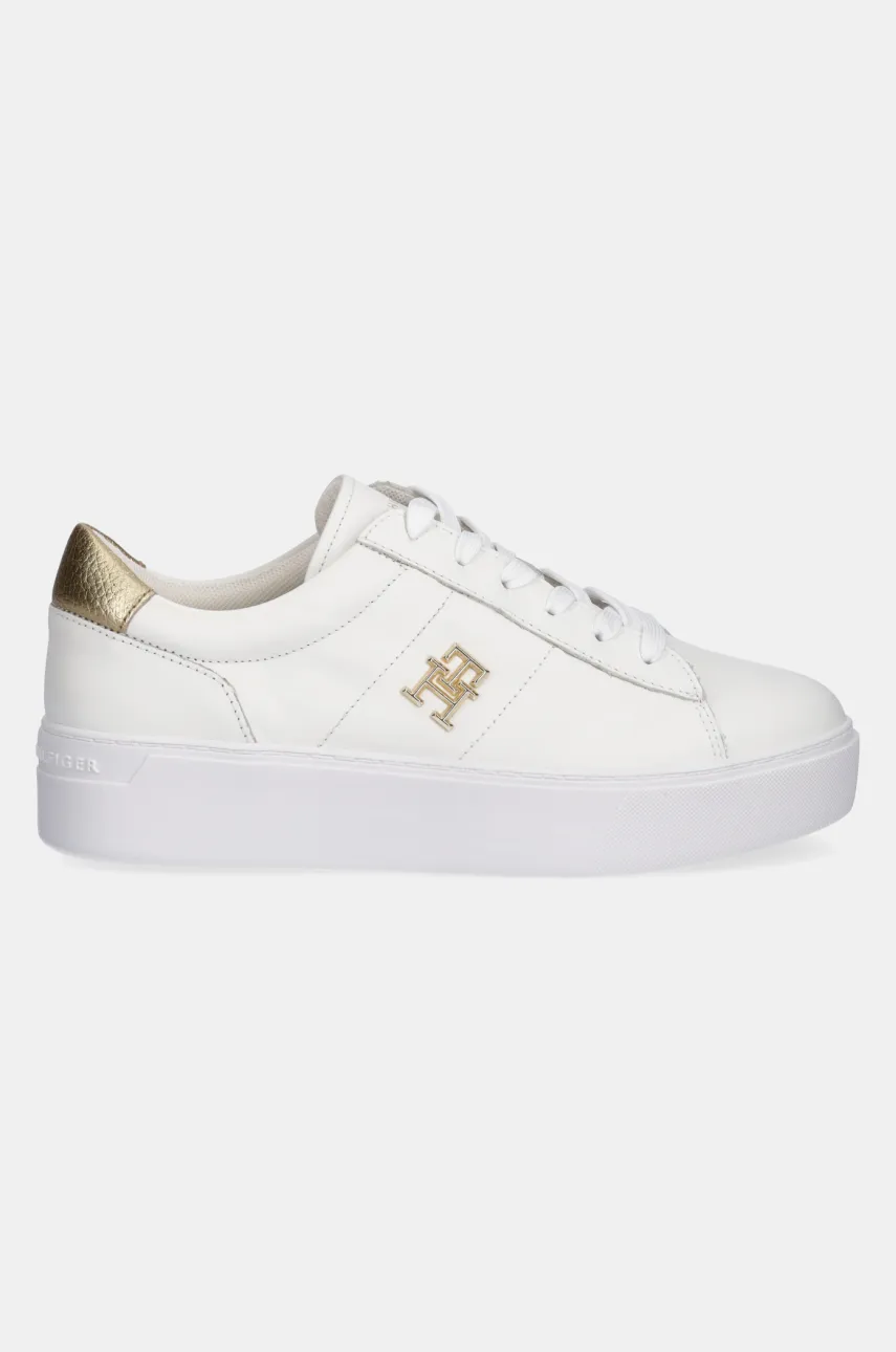 Кожаные кроссовки Tommy Hilfiger PLATFORM COURT SNEAKER METALLICS женские цвет белый FW0FW08648 Кожаные кроссовки Tommy Hilfiger PLATFORM COURT SNEAKER METALLICS женские цвет белый FW0FW08648