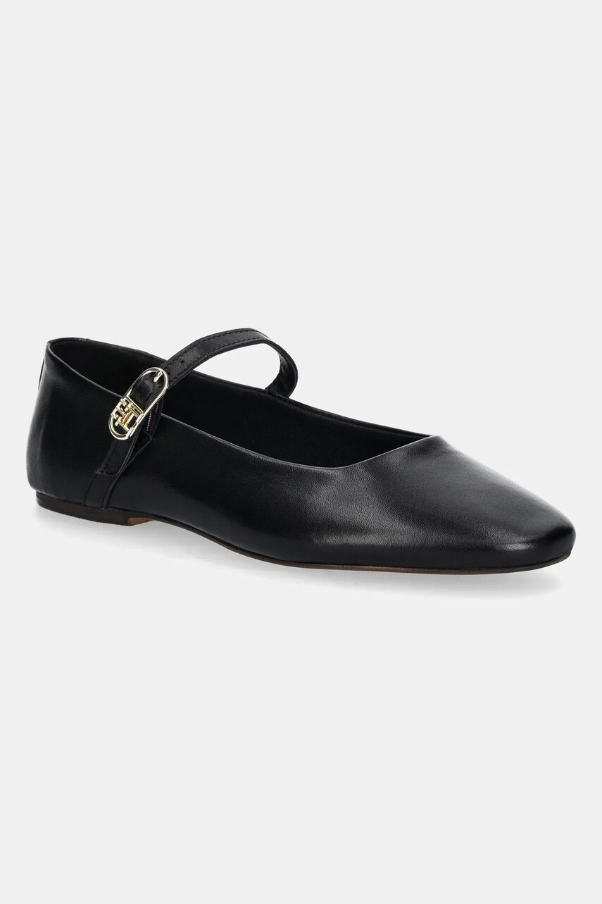 Levně Kožené baleríny Tommy Hilfiger LEATHER MARYJANE BALLERINA černá barva, FW0FW08651