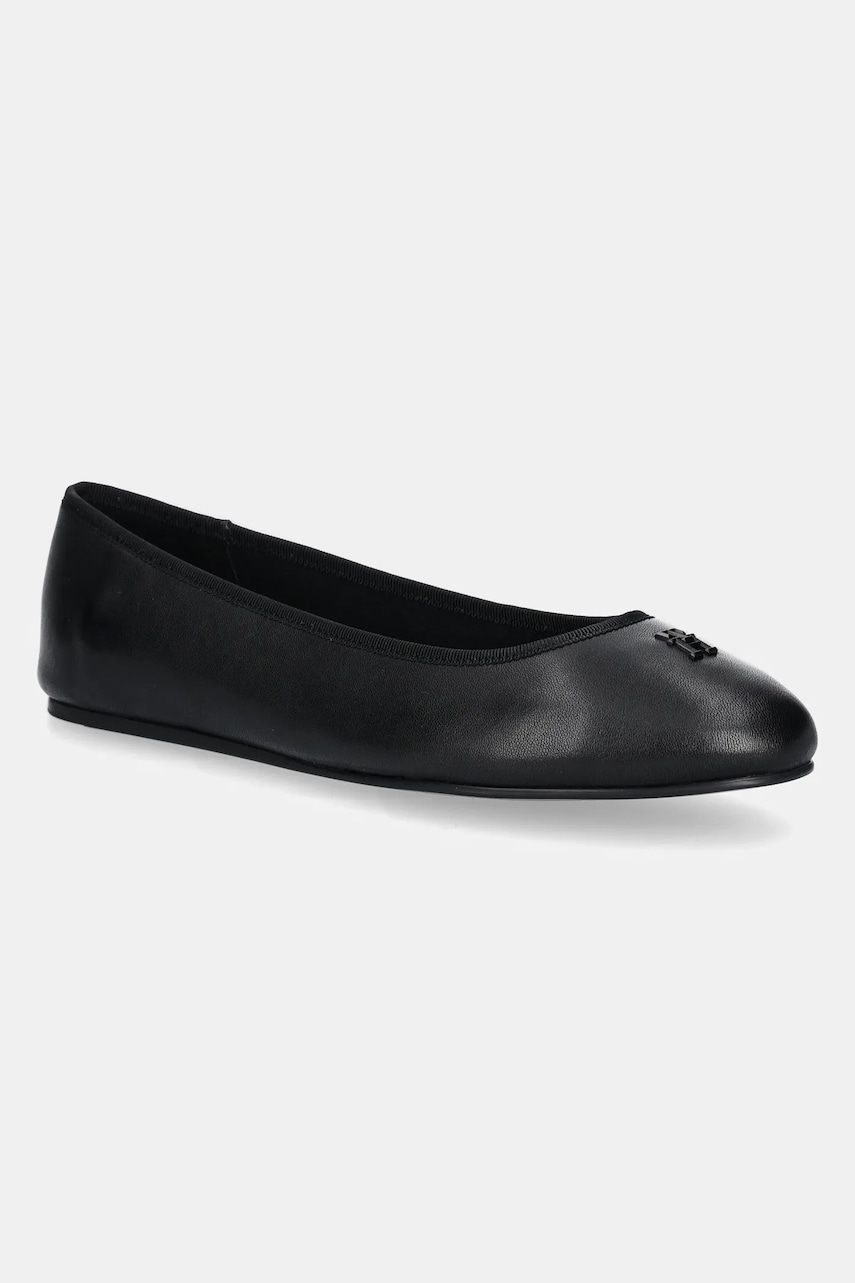 Levně Kožené baleríny Tommy Hilfiger TH HARDWARE LEATHER BALLERINA černá barva, FW0FW08654
