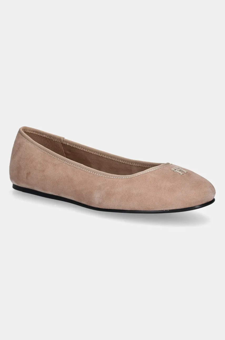 Levně Semišové baleríny Tommy Hilfiger TH HARDWARE SUEDE BALLERINA béžová barva, FW0FW08655