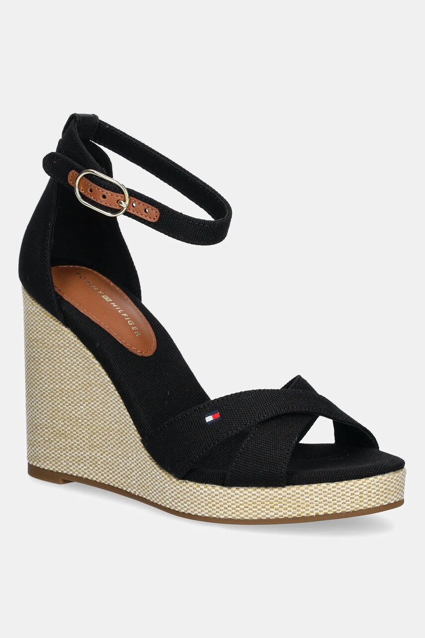 Levně Sandály Tommy Hilfiger FLAG HIGH WEDGE ESPAD CRISSCROSS černá barva, FW0FW08661