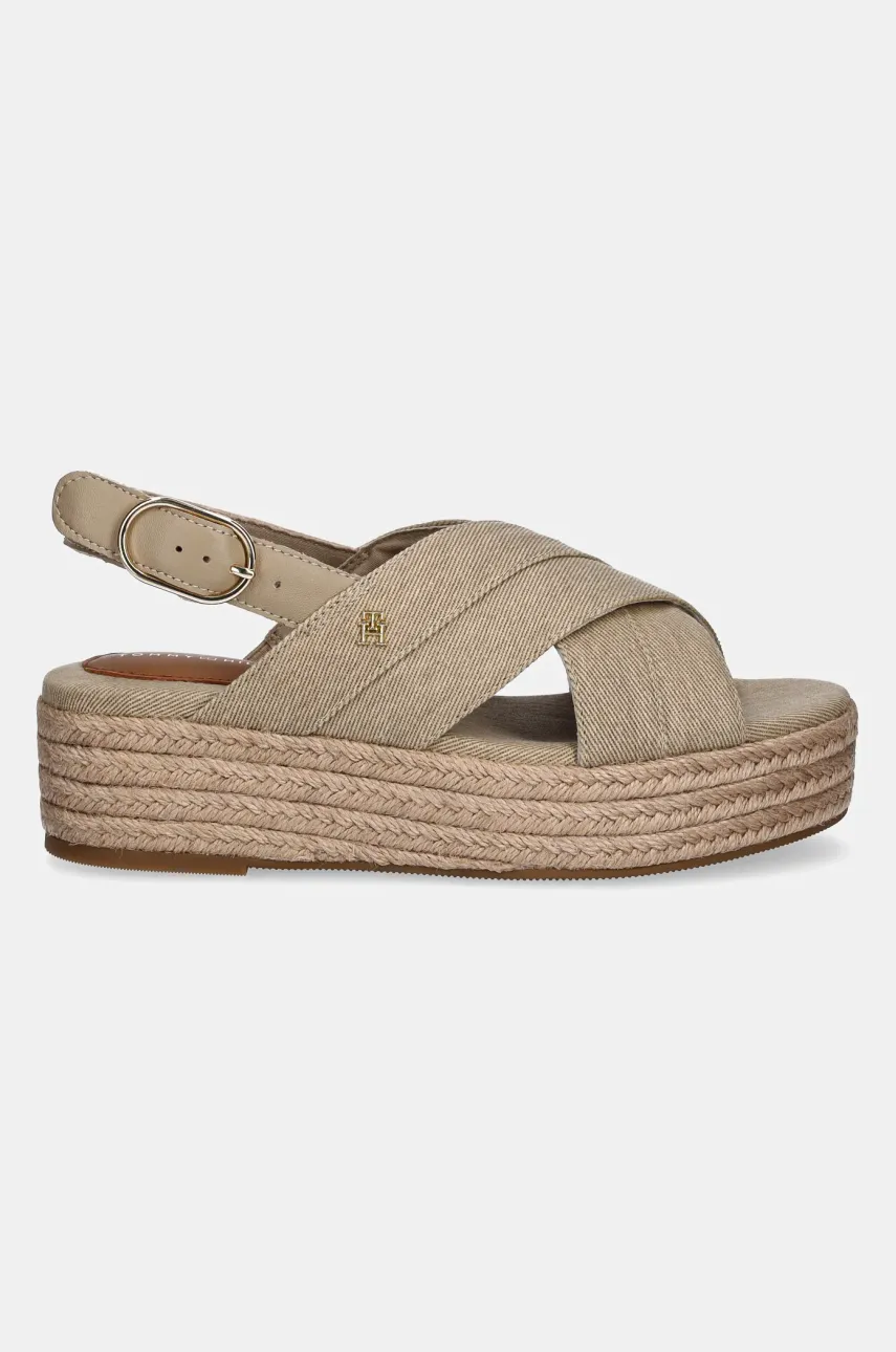 Сандалии Tommy Hilfiger DENIM ESPADRILLE PLATFORM SANDAL женские цвет бежевый на платформе FW0FW08669 Сандалии Tommy Hilfiger DENIM ESPADRILLE PLATFORM SANDAL женские цвет бежевый на платформе FW0FW08669