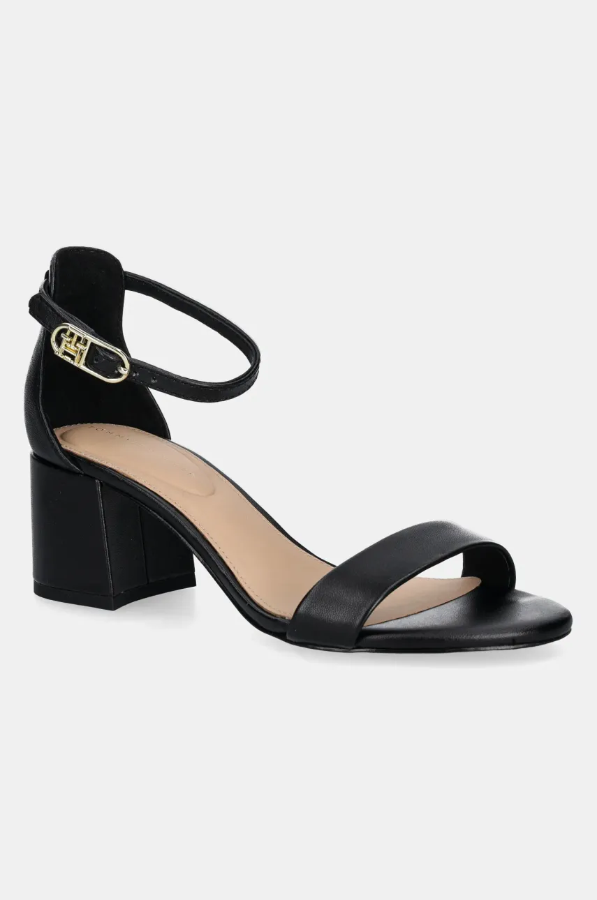 Levně Kožené sandály Tommy Hilfiger LEATHER ANKLE STRAP HEEL SANDAL černá barva, FW0FW08673