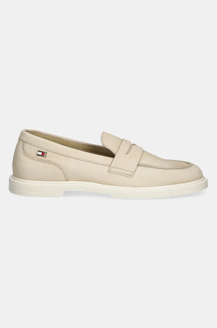 Мокасины из нубука Tommy Hilfiger FLAG SOFT NUBUCK LOAFER женские цвет бежевый на плоском ходу FW0FW08679 Мокасины из нубука Tommy Hilfiger FLAG SOFT NUBUCK LOAFER женские цвет бежевый на плоском ходу FW0FW08679
