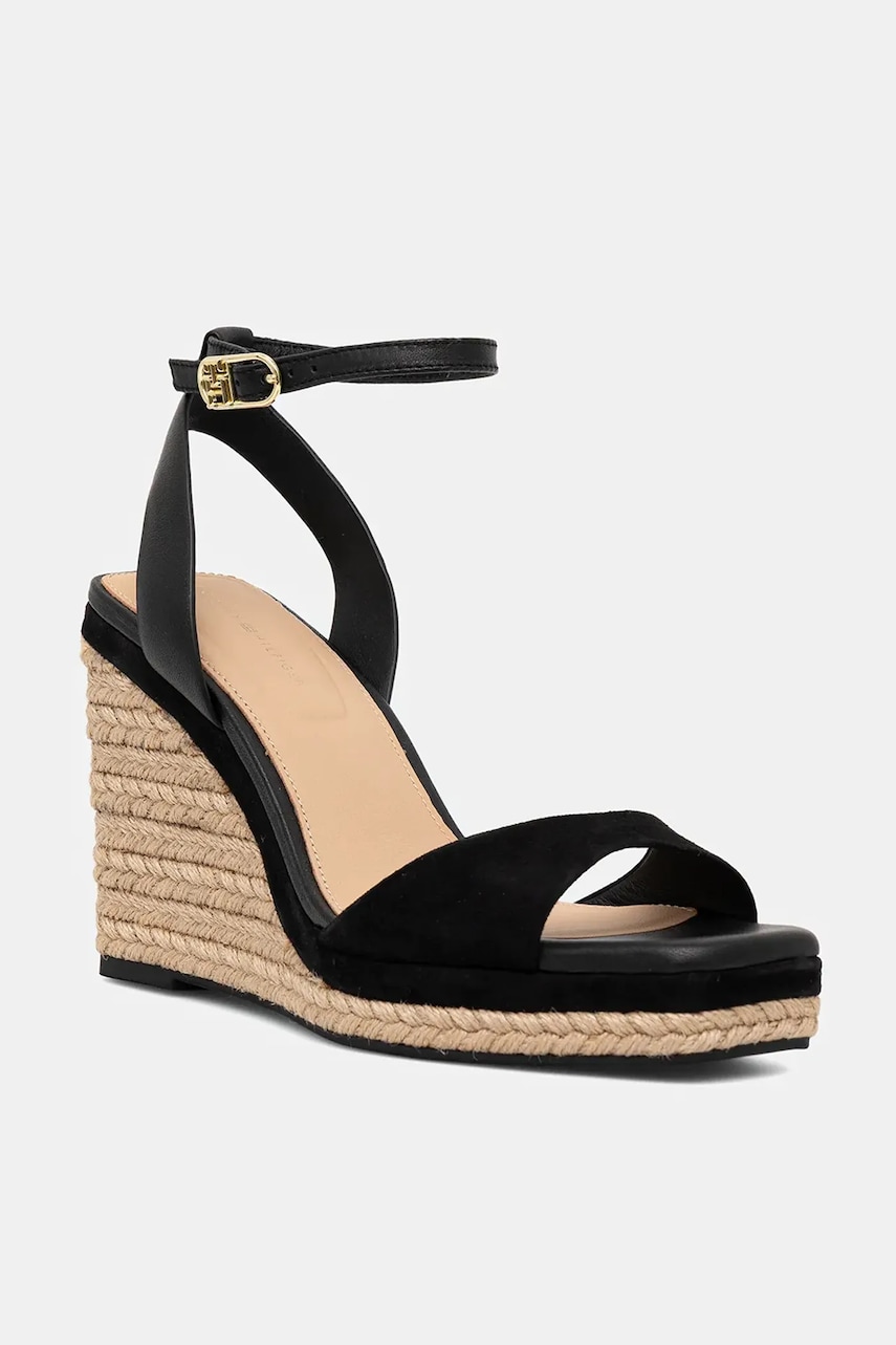 Levně Kožené sandály Tommy Hilfiger LEATHER & SUEDE HIGH WEDGE ESPAD černá barva, FW0FW08803