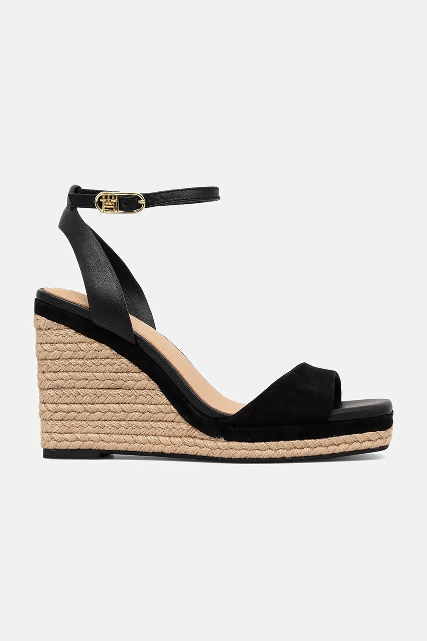 Кожаные сандалии Tommy Hilfiger LEATHER & SUEDE HIGH WEDGE ESPAD цвет чёрный FW0FW08803