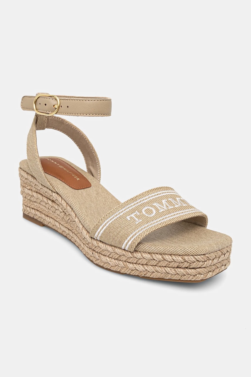 Levně Sandály Tommy Hilfiger TOMMY HILFIGER ESPAD MID WEDGE béžová barva, FW0FW08805