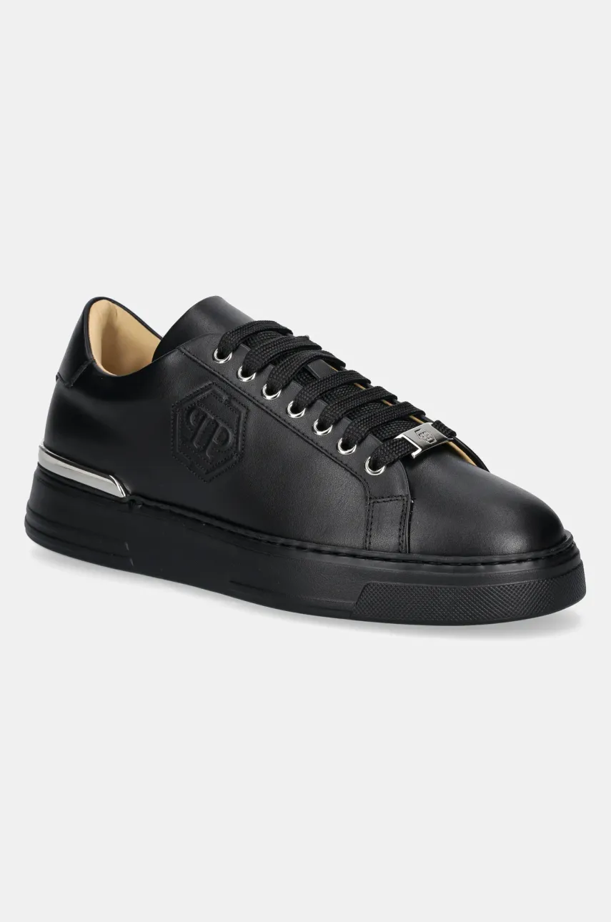 Philipp Plein sneakers din piele Nappa Lo-Top Hexagon culoarea negru, USC0692 PLE075N 0202