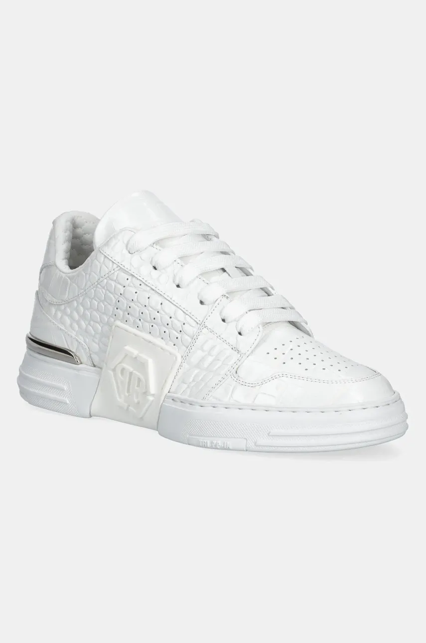 Philipp Plein sneakers din piele Hexagon Croco Printed Leather culoarea alb, USC0695 PLE010N 01