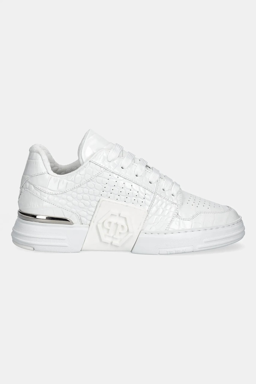 Кожаные кроссовки Philipp Plein Hexagon Croco Printed Leather цвет белый USC0695 PLE010N 01 Кожаные кроссовки Philipp Plein Hexagon Croco Printed Leather цвет белый USC0695 PLE010N 01