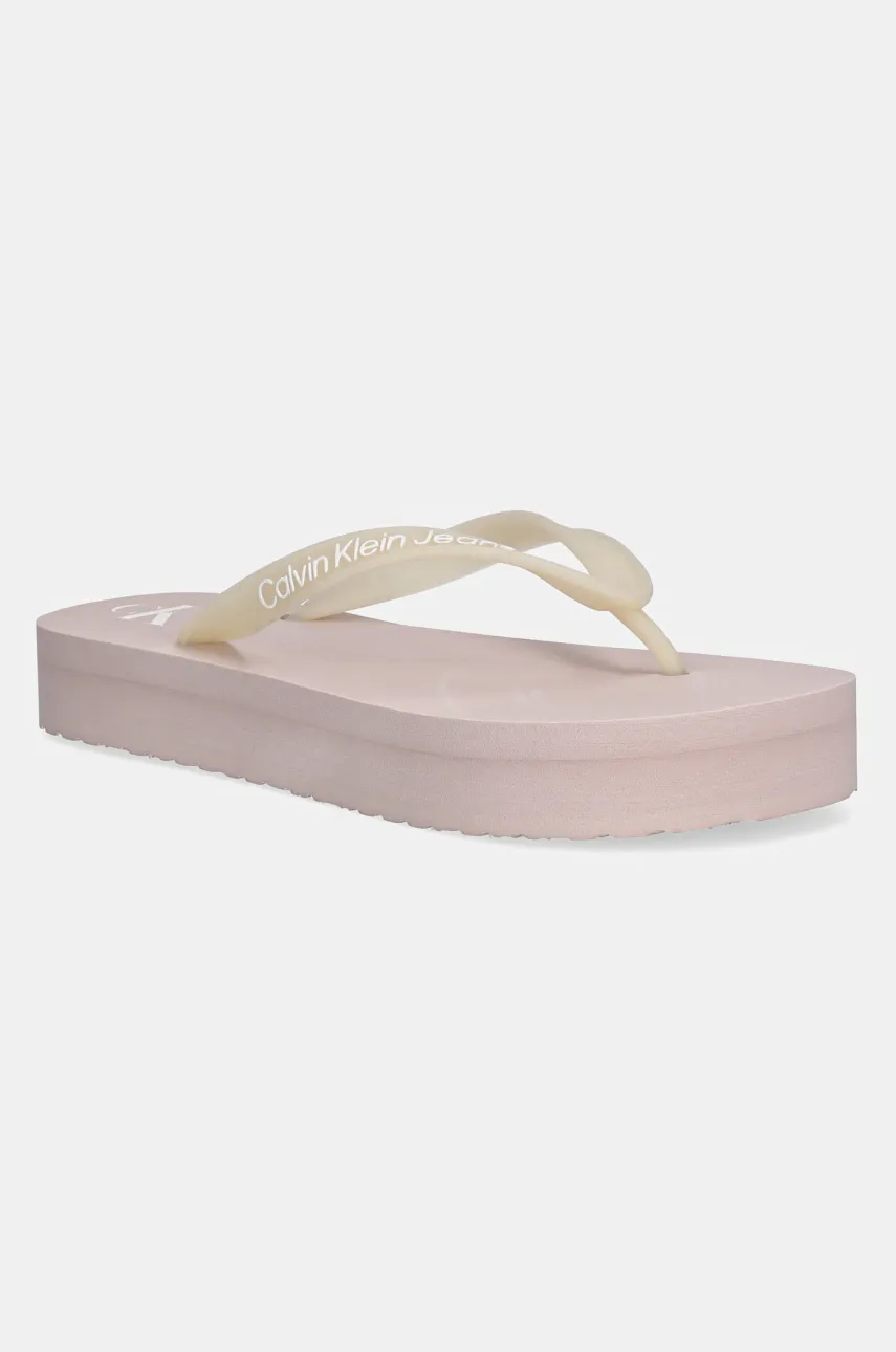 Levně Žabky Calvin Klein Jeans BEACH SANDAL FLATFORM TPU dámské, růžová barva, na platformě, YW0YW01830
