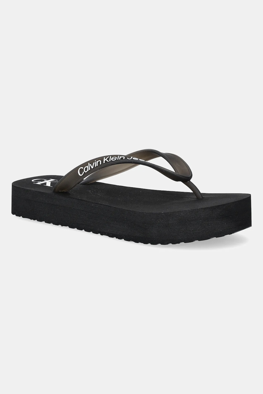 Levně Žabky Calvin Klein Jeans BEACH SANDAL FLATFORM TPU dámské, černá barva, na platformě, YW0YW01830