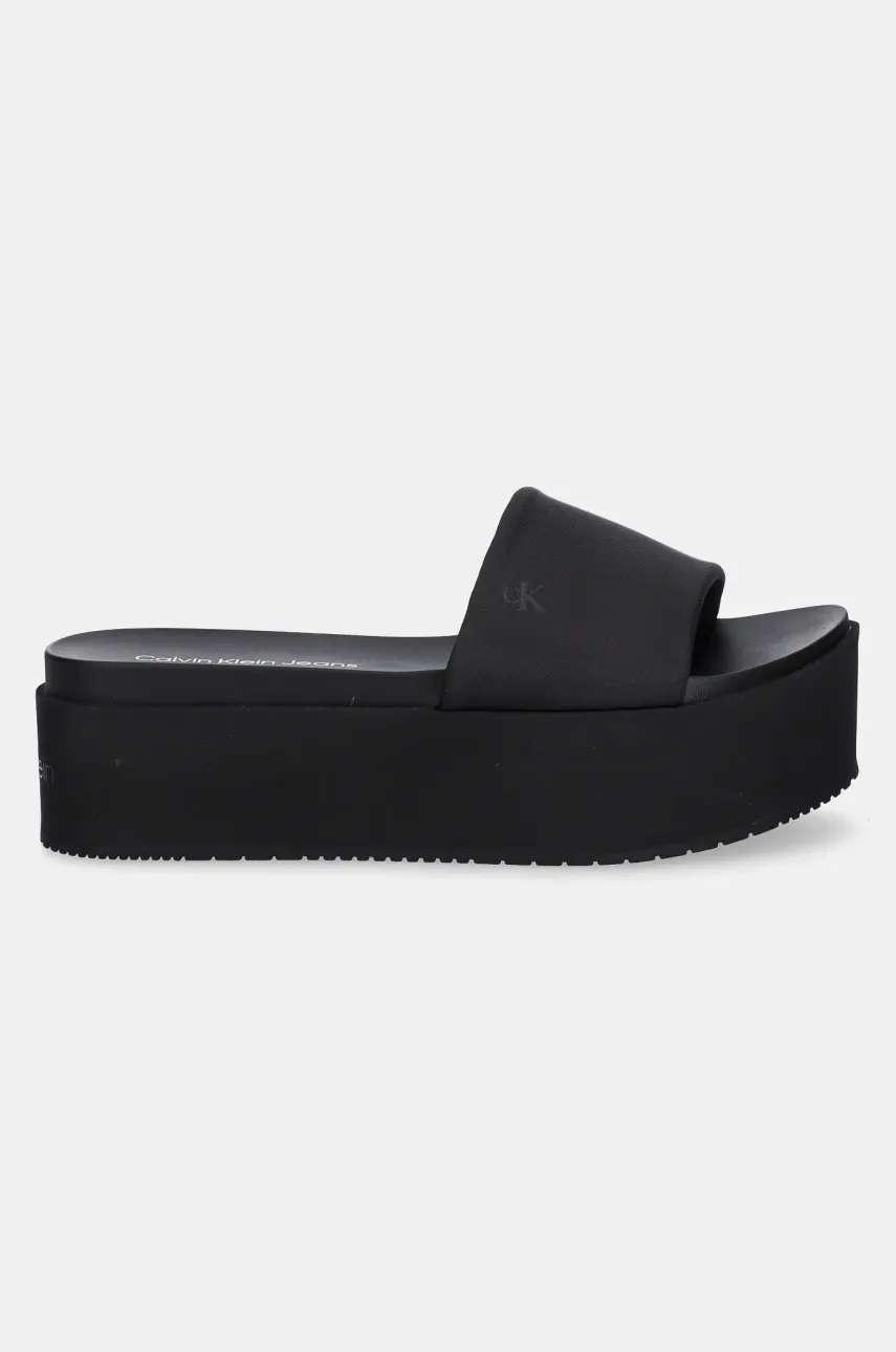 Шлепанцы Calvin Klein Jeans FLATFORM SANDAL SLIDE IN NYLON женские цвет чёрный на платформе YW0YW01791 Шлепанцы Calvin Klein Jeans FLATFORM SANDAL SLIDE IN NYLON женские цвет чёрный на платформе YW0YW01791