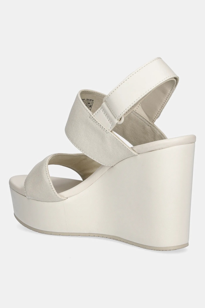 Πέδιλα Calvin Klein Jeans WEDGE SANDAL WEBBING IN χρώμα: μπεζ, YW0YW01790 φωτογραφία