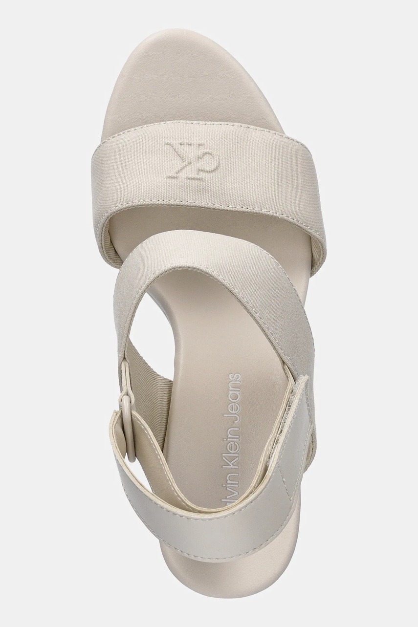 Πέδιλα Calvin Klein Jeans WEDGE SANDAL WEBBING IN χρώμα: μπεζ, YW0YW01790 φωτογραφία