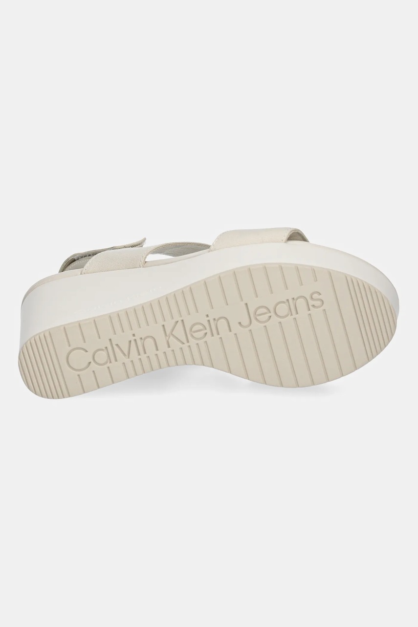Πέδιλα Calvin Klein Jeans WEDGE SANDAL WEBBING IN χρώμα: μπεζ, YW0YW01790 φωτογραφία