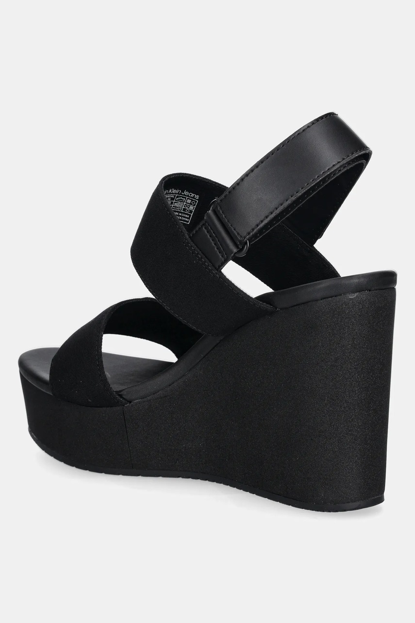 Πέδιλα Calvin Klein Jeans WEDGE SANDAL WEBBING IN χρώμα: μαύρο, YW0YW01790 φωτογραφία