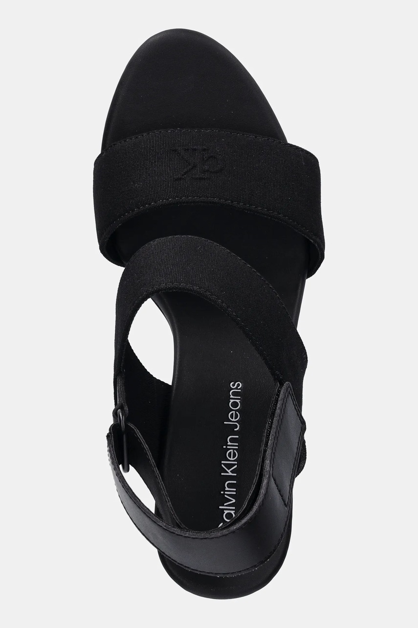 Πέδιλα Calvin Klein Jeans WEDGE SANDAL WEBBING IN χρώμα: μαύρο, YW0YW01790 φωτογραφία