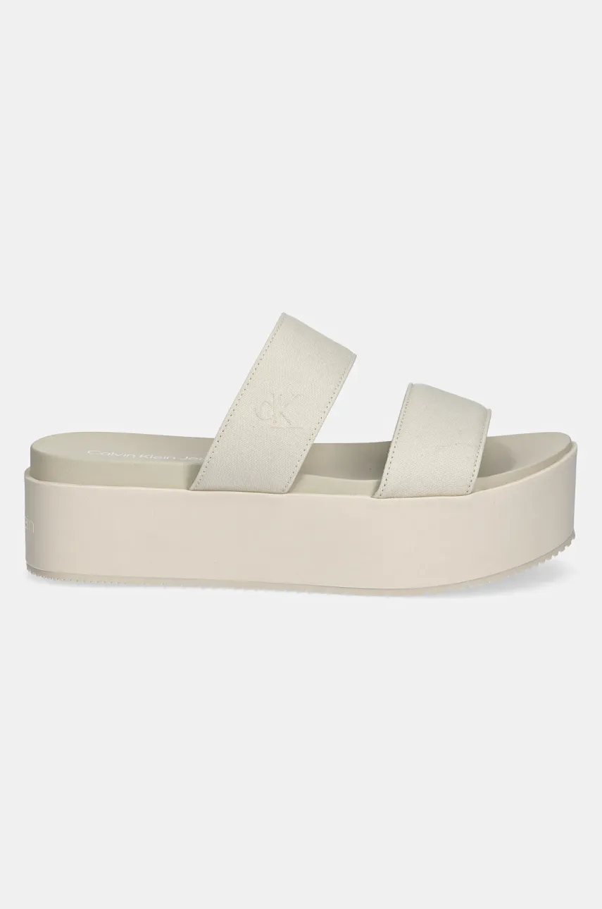 Шлепанцы Calvin Klein Jeans FLATFORM SANDAL WEBBING IN женские цвет бежевый на платформе YW0YW01789 Шлепанцы Calvin Klein Jeans FLATFORM SANDAL WEBBING IN женские цвет бежевый на платформе YW0YW01789