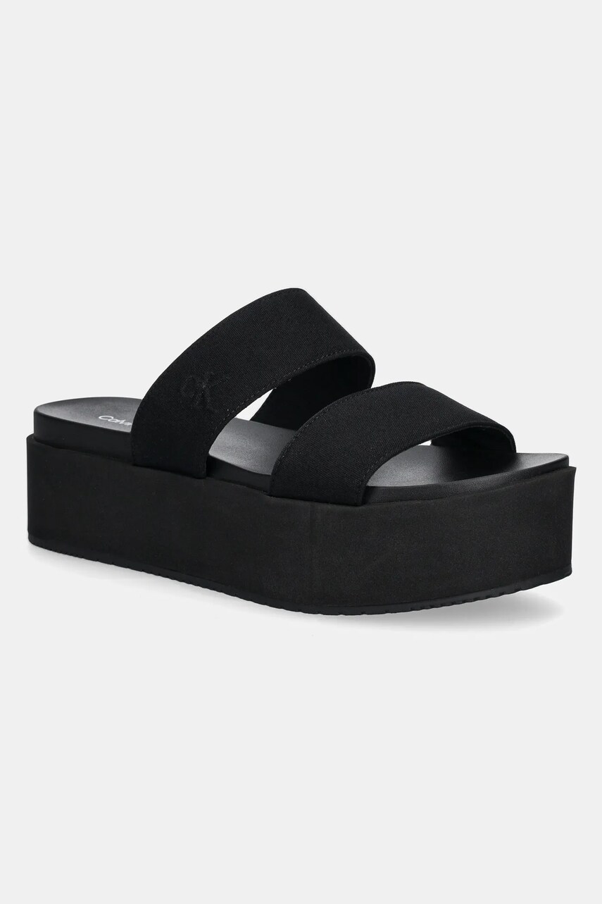 Levně Pantofle Calvin Klein Jeans FLATFORM SANDAL WEBBING IN dámské, černá barva, na platformě, YW0YW01789