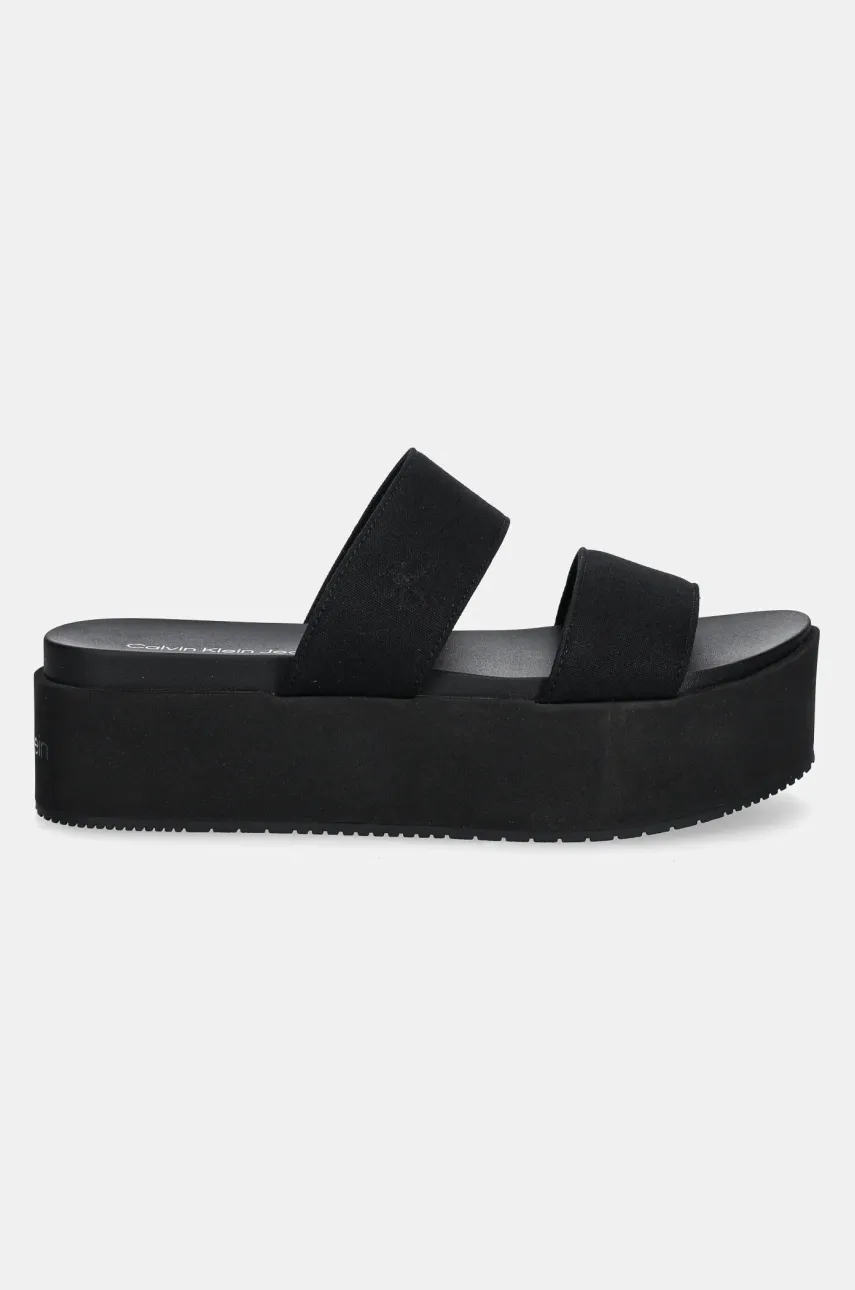 Шлепанцы Calvin Klein Jeans FLATFORM SANDAL WEBBING IN женские цвет чёрный на платформе YW0YW01789 Шлепанцы Calvin Klein Jeans FLATFORM SANDAL WEBBING IN женские цвет чёрный на платформе YW0YW01789