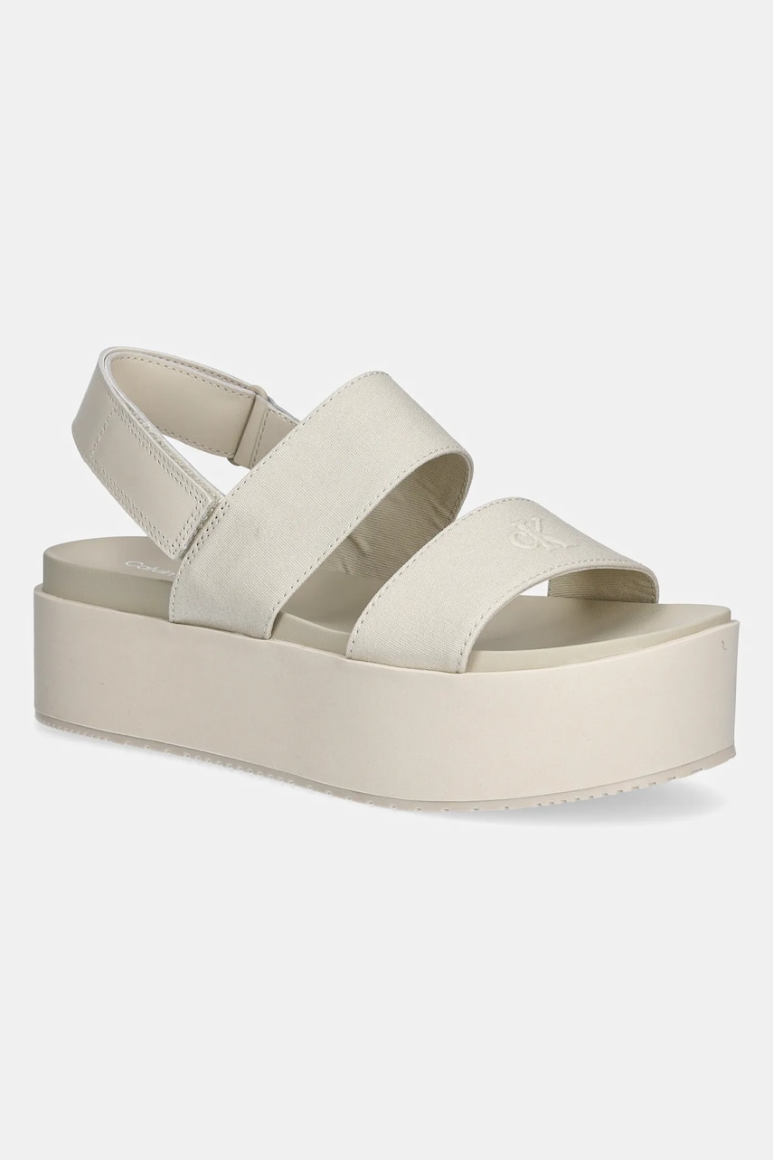 Levně Sandály Calvin Klein Jeans FLATFORM SANDAL SLING IN dámské, béžová barva, na platformě, YW0YW01788