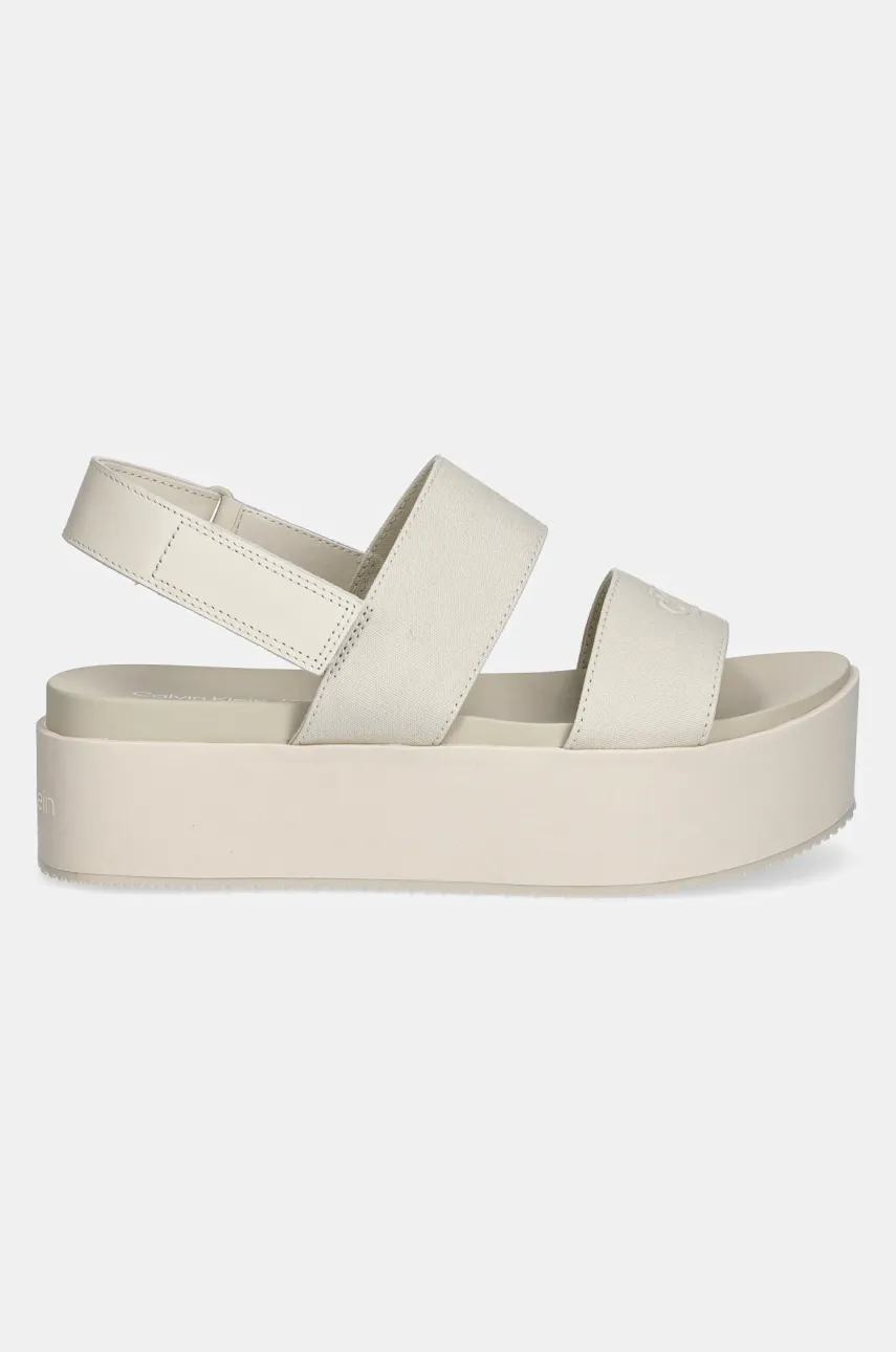 Сандалии Calvin Klein Jeans FLATFORM SANDAL SLING IN женские цвет бежевый на платформе YW0YW01788 Сандалии Calvin Klein Jeans FLATFORM SANDAL SLING IN женские цвет бежевый на платформе YW0YW01788