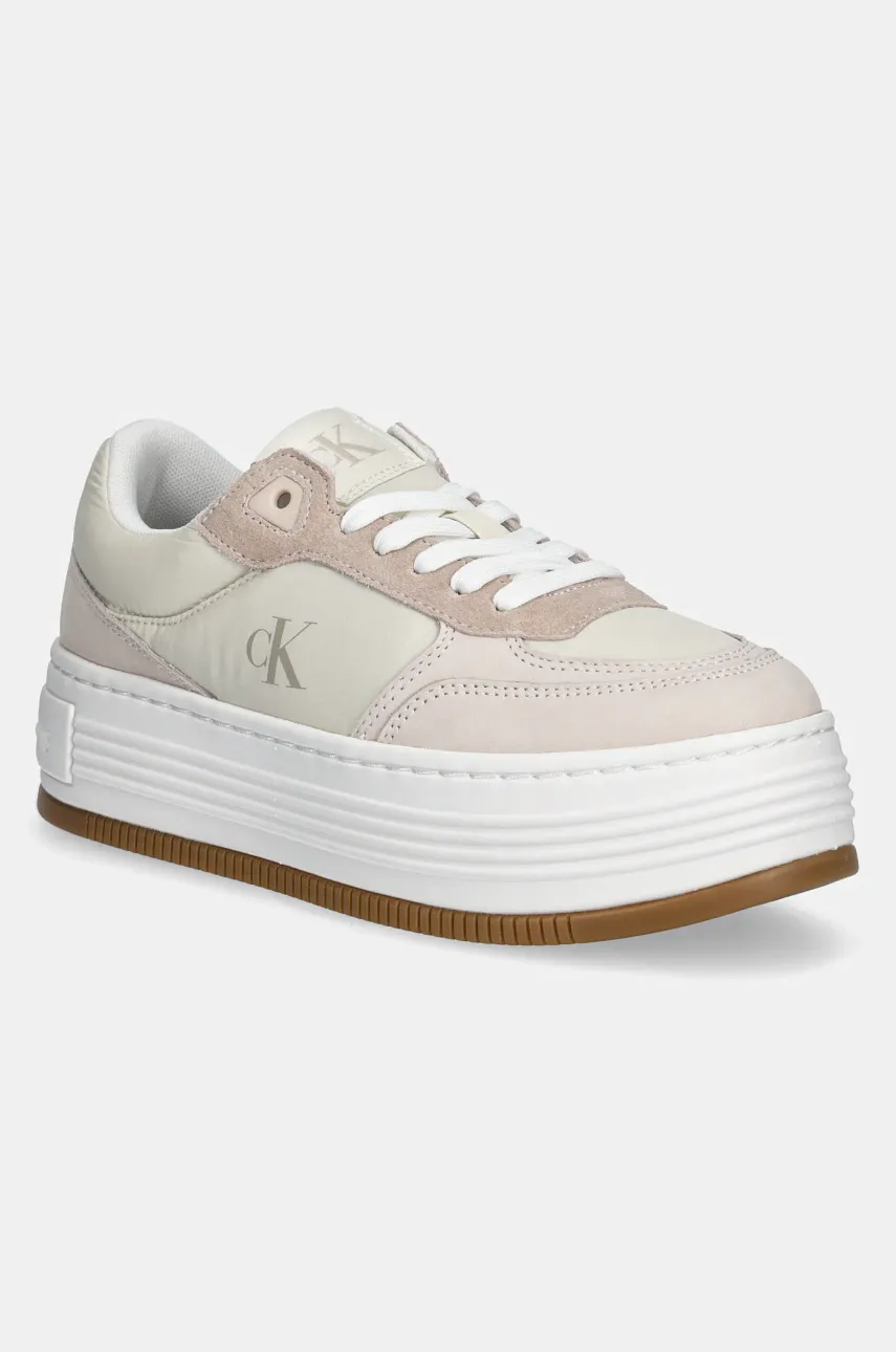 Levně Sneakers boty Calvin Klein Jeans BOLD FLATF LOW LACE MIX béžová barva, YW0YW01742