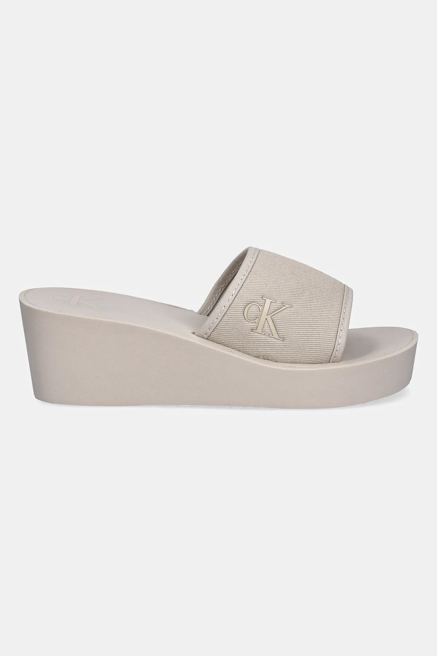 Шлепанцы Calvin Klein Jeans BEACH WEDGE SLIDE CANVAS цвет бежевый на платформе YW0YW01725