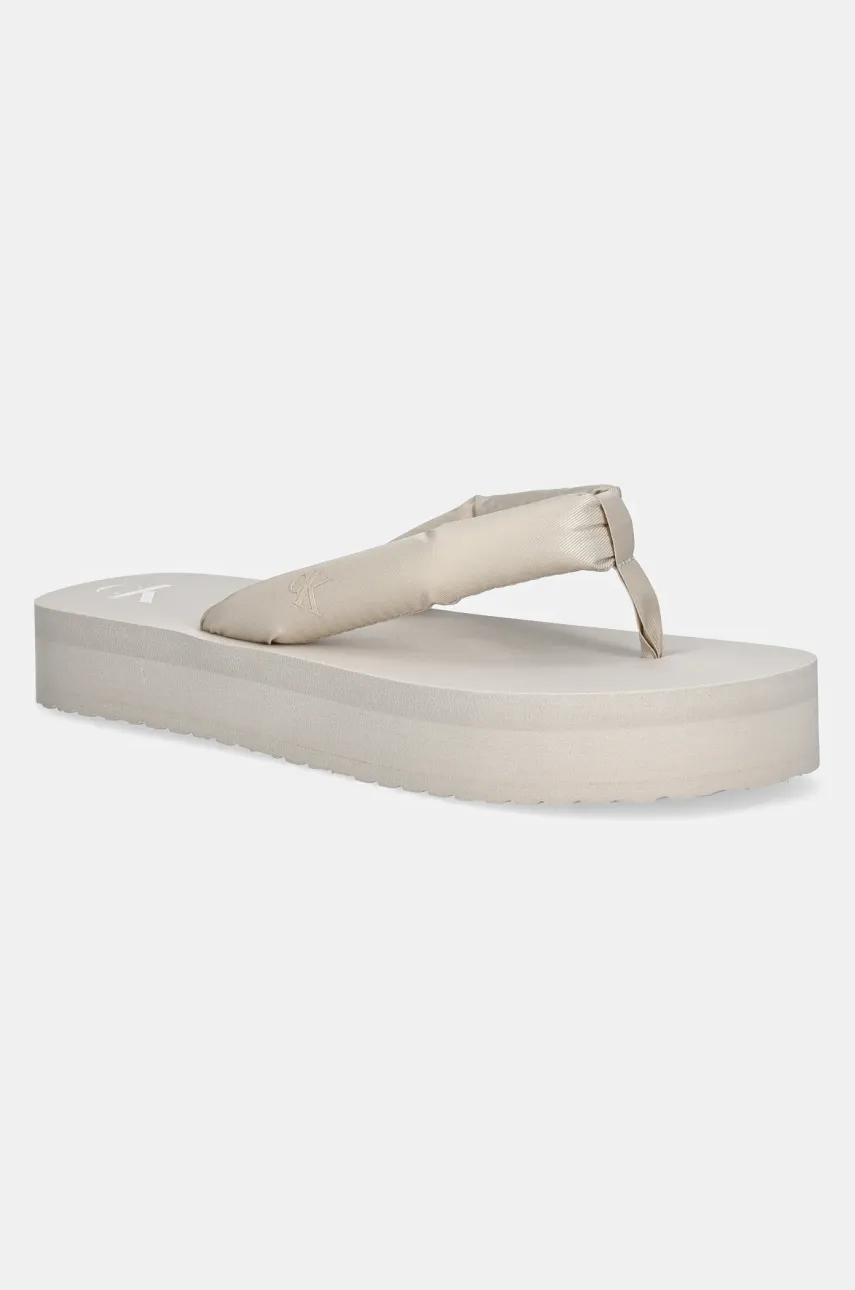 Levně Žabky Calvin Klein Jeans BEACH SANDAL FLATFORM TTXR SATIN dámské, béžová barva, na platformě, YW0YW01723