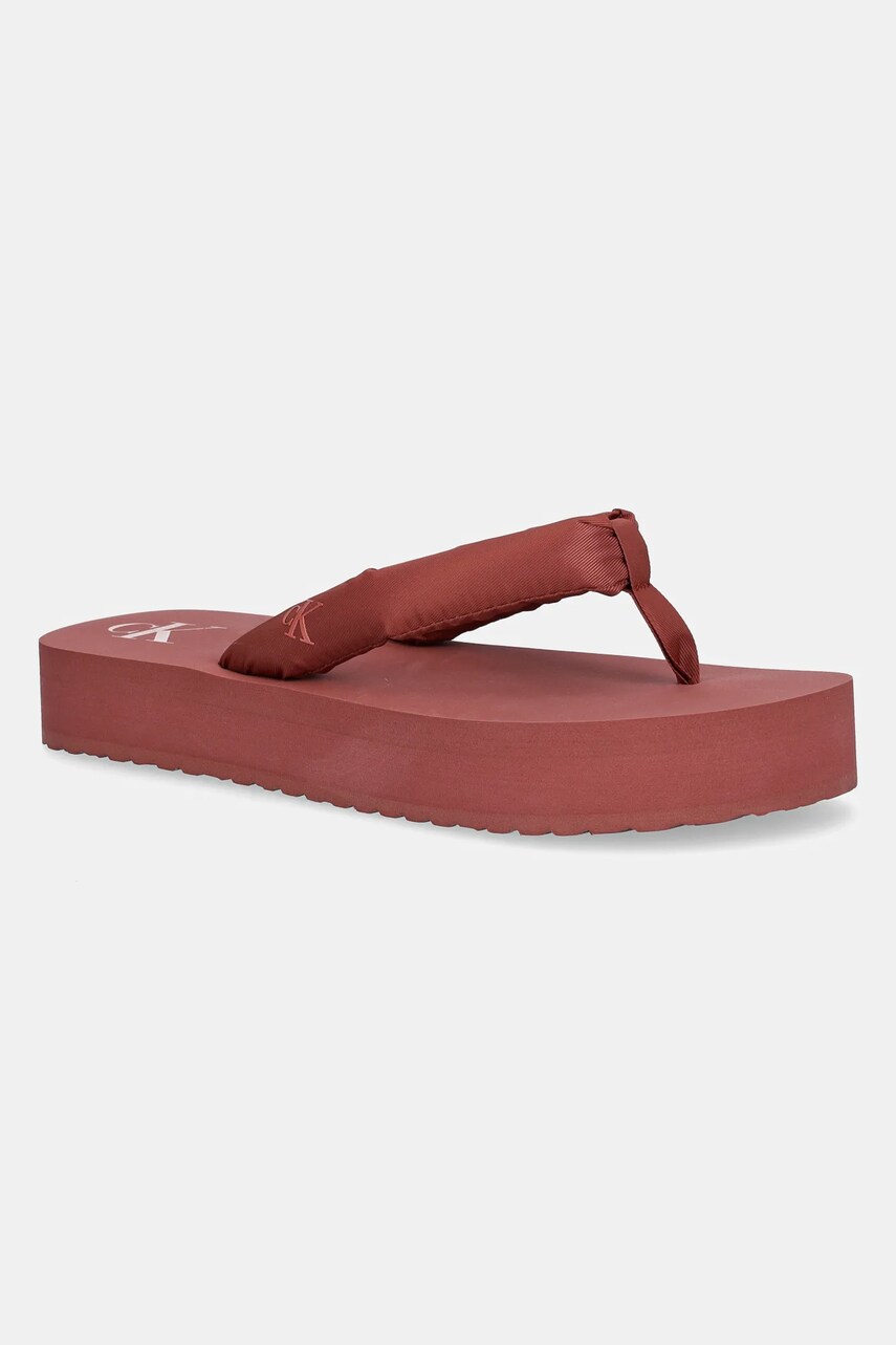 Levně Žabky Calvin Klein Jeans BEACH SANDAL FLATFORM TTXR SATIN dámské, růžová barva, na platformě, YW0YW01723