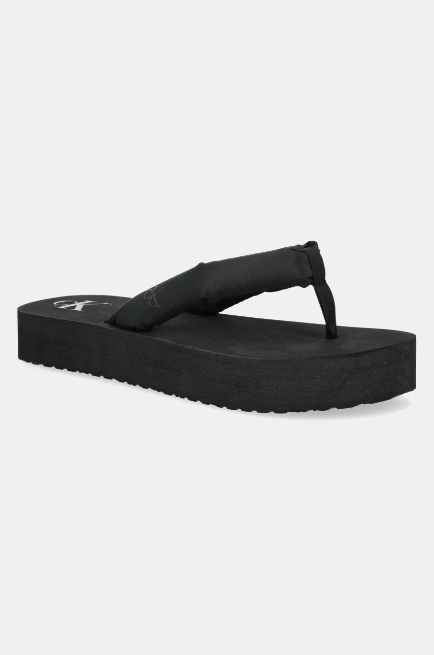 Levně Žabky Calvin Klein Jeans BEACH SANDAL FLATFORM TTXR SATIN dámské, černá barva, na platformě, YW0YW01723