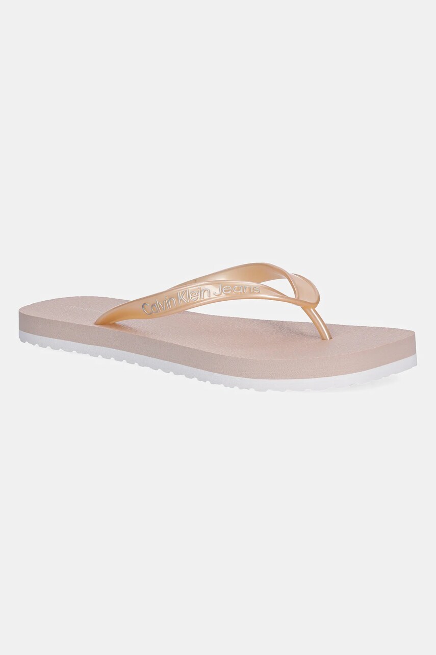 Levně Žabky Calvin Klein Jeans THONG+ TPU METALLIC dámské, růžová barva, na plochém podpatku, YW0YW01720
