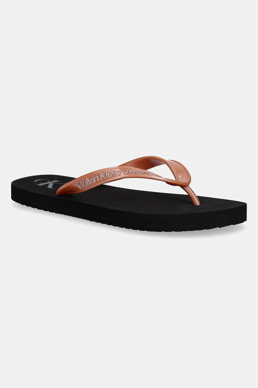 Levně Žabky Calvin Klein Jeans BEACH SANDAL MONOLOGO TPU dámské, oranžová barva, na plochém podpatku, YW0YW01719