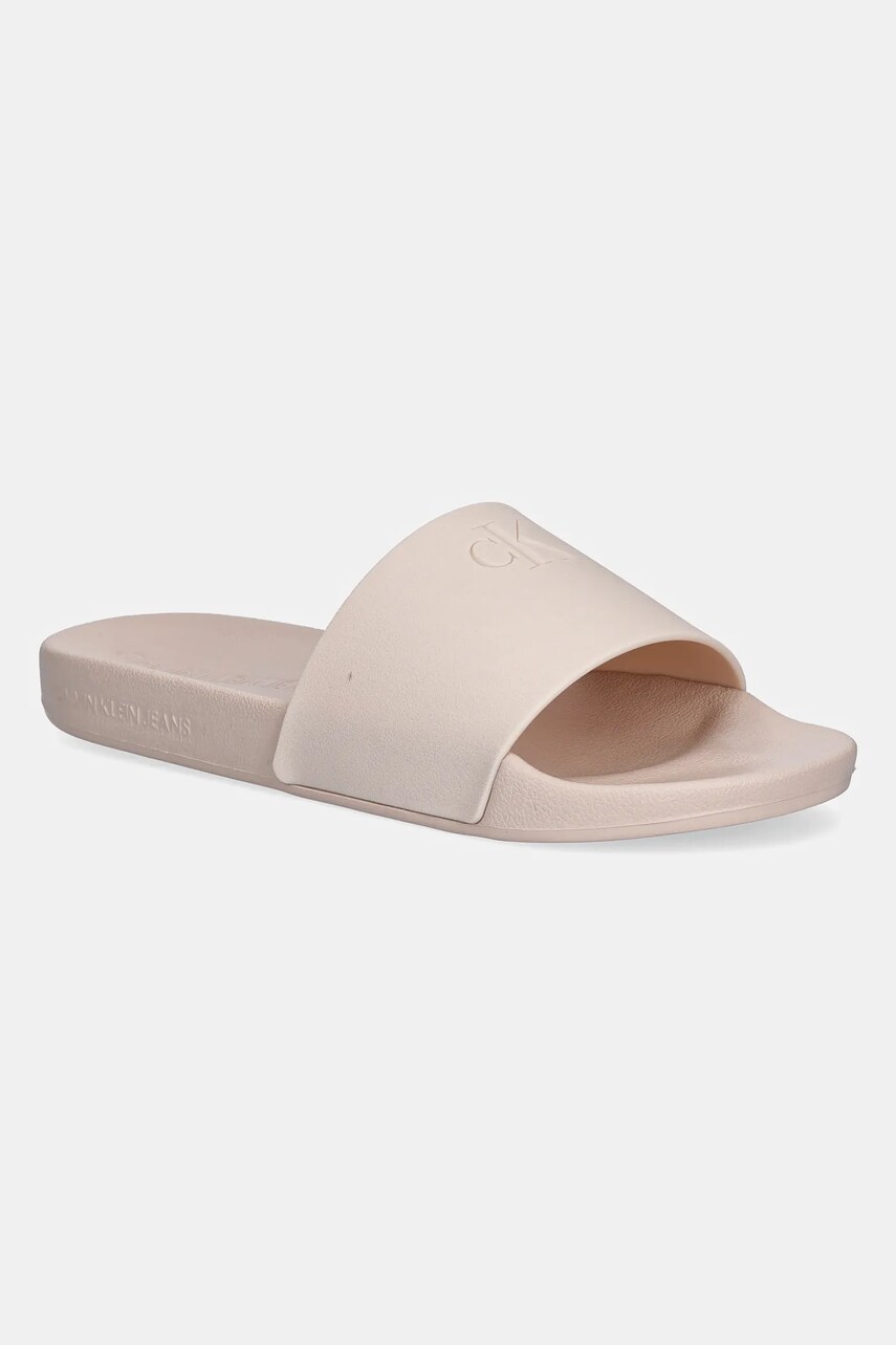 Levně Pantofle Calvin Klein Jeans SLIDE MONOGRAM TPU dámské, béžová barva, YW0YW01715