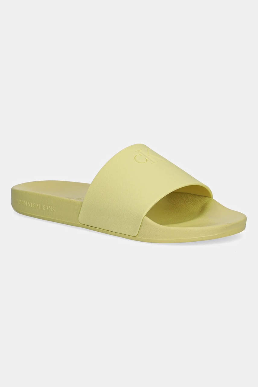 Levně Pantofle Calvin Klein Jeans SLIDE MONOGRAM TPU dámské, zelená barva, YW0YW01715