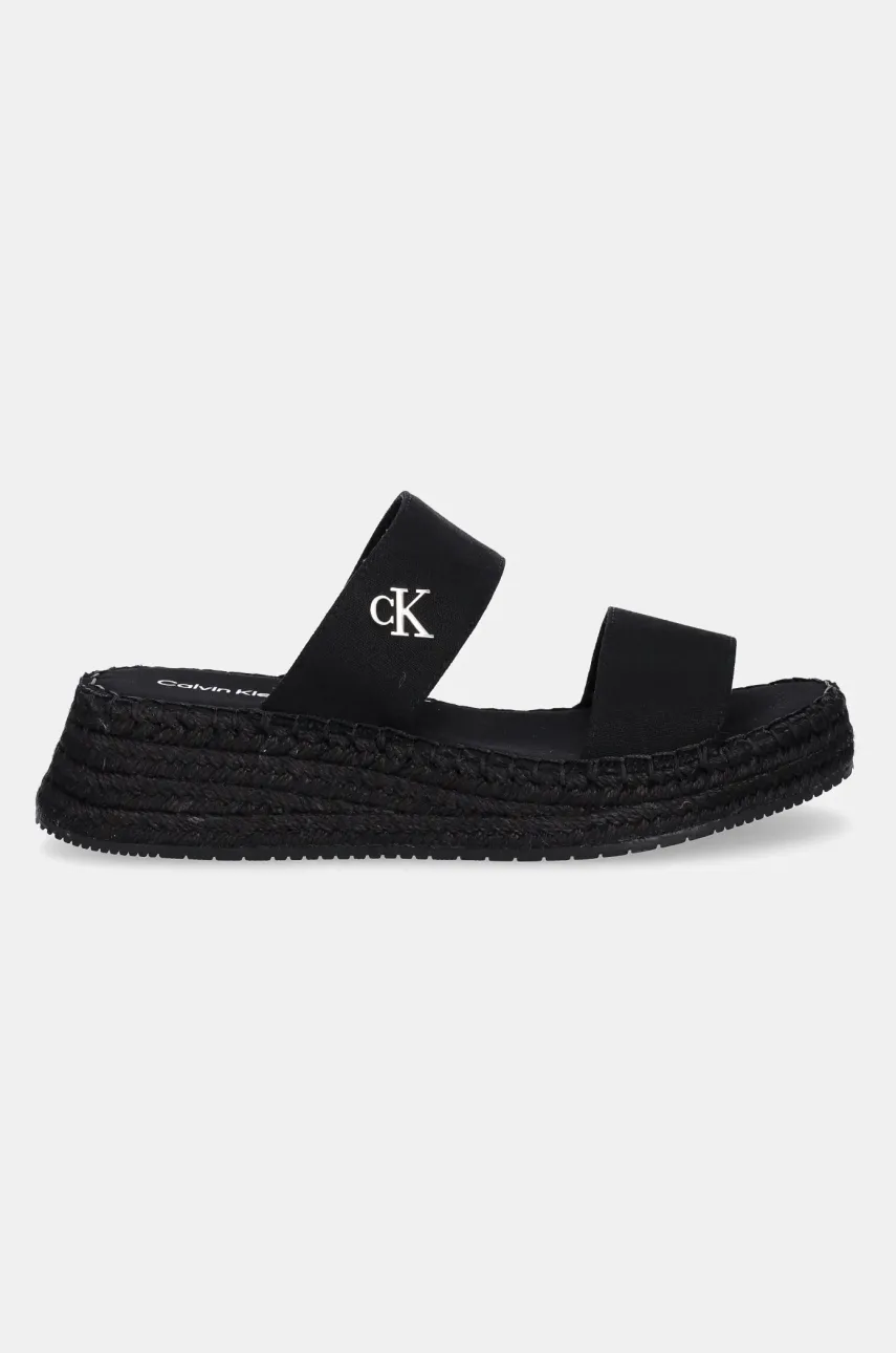 Шлепанцы Calvin Klein Jeans SPORTY ROPE MG LTH WEBBING женские цвет чёрный на платформе YW0YW01704 Шлепанцы Calvin Klein Jeans SPORTY ROPE MG LTH WEBBING женские цвет чёрный на платформе YW0YW01704