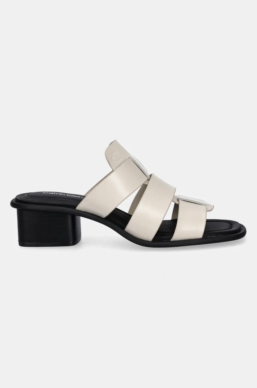 Шлепанцы Calvin Klein Jeans HEEL SQUARE MG LTH женские цвет бежевый каблук кирпичик YW0YW01702 Шлепанцы Calvin Klein Jeans HEEL SQUARE MG LTH женские цвет бежевый каблук кирпичик YW0YW01702