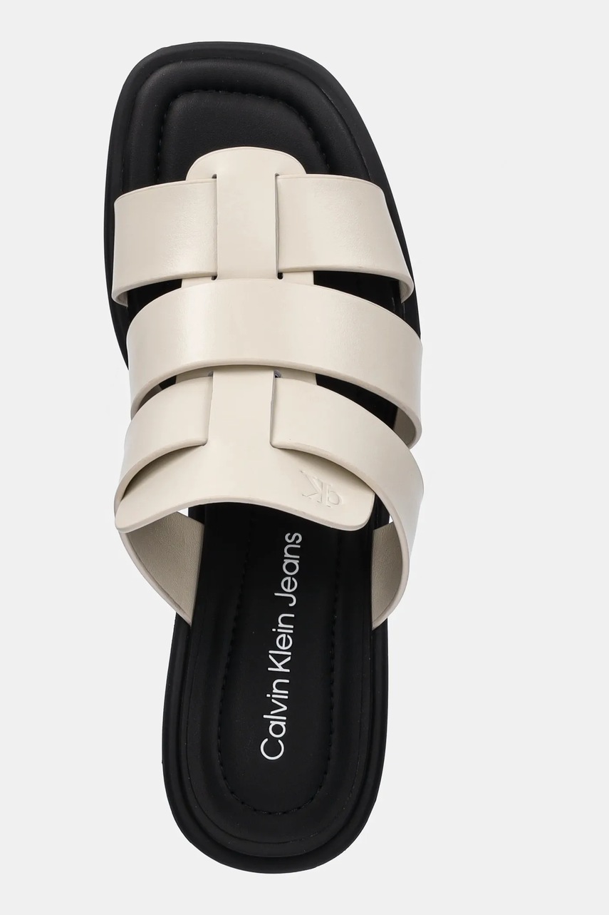 Παντόφλες Calvin Klein Jeans HEEL SQUARE MG LTH χρώμα: μπεζ, YW0YW01702 φωτογραφία