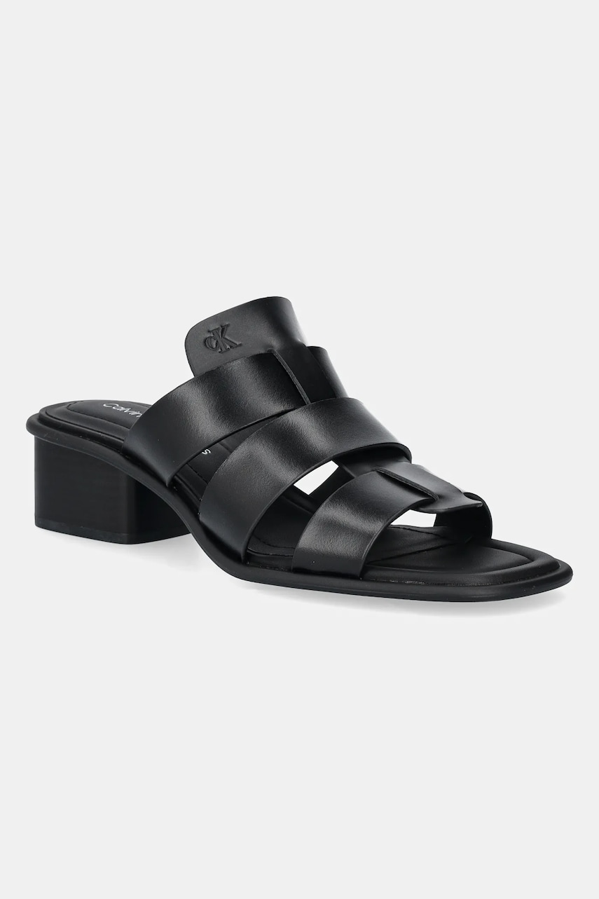 Calvin Klein Jeans papucs HEEL SQUARE MG LTH fekete, női, magassarkú, YW0YW01702 akciós termékkép 1