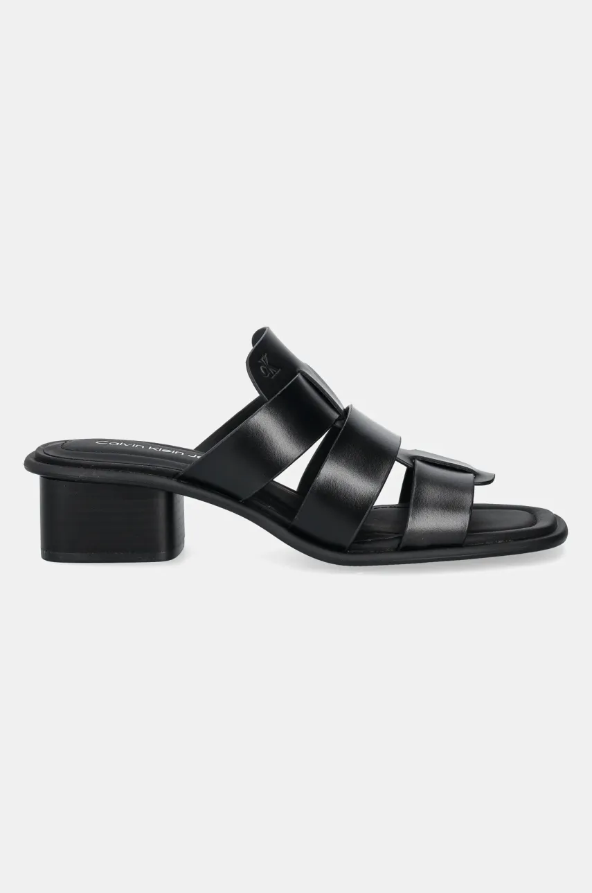 Шлепанцы Calvin Klein Jeans HEEL SQUARE MG LTH женские цвет чёрный каблук кирпичик YW0YW01702 Шлепанцы Calvin Klein Jeans HEEL SQUARE MG LTH женские цвет чёрный каблук кирпичик YW0YW01702