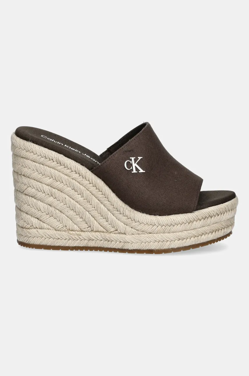 Шлепанцы Calvin Klein Jeans WEDGE ROPE SLIDE MG женские цвет коричневый на платформе YW0YW01699 Шлепанцы Calvin Klein Jeans WEDGE ROPE SLIDE MG женские цвет коричневый на платформе YW0YW01699