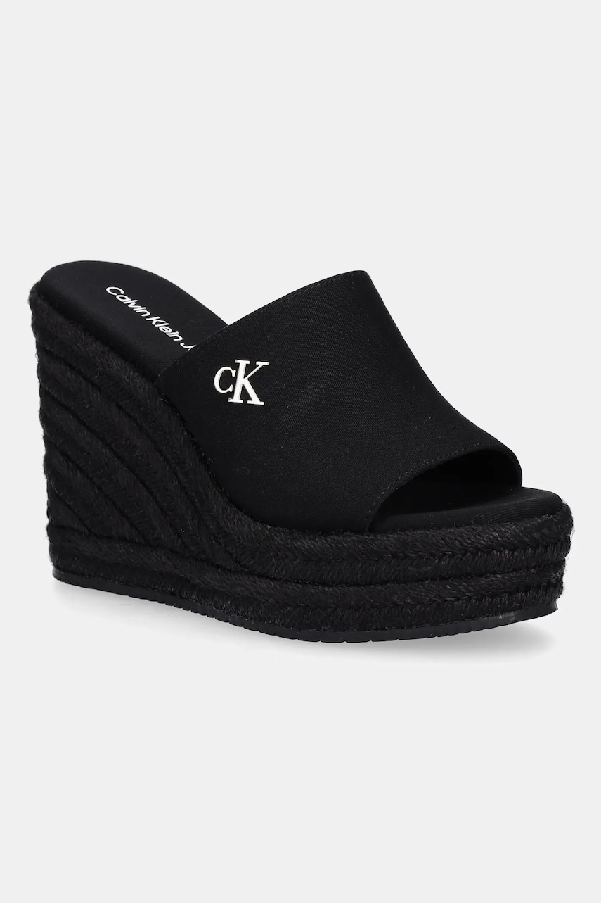 Levně Pantofle Calvin Klein Jeans WEDGE ROPE SLIDE MG dámské, černá barva, na klínku, YW0YW01699